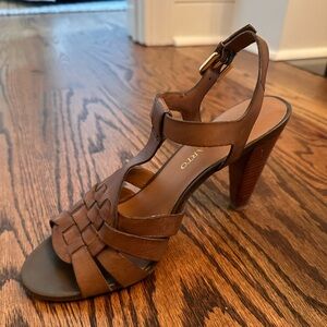 Franco Sarto braided leather heels, Antique Brown, Size 8.5